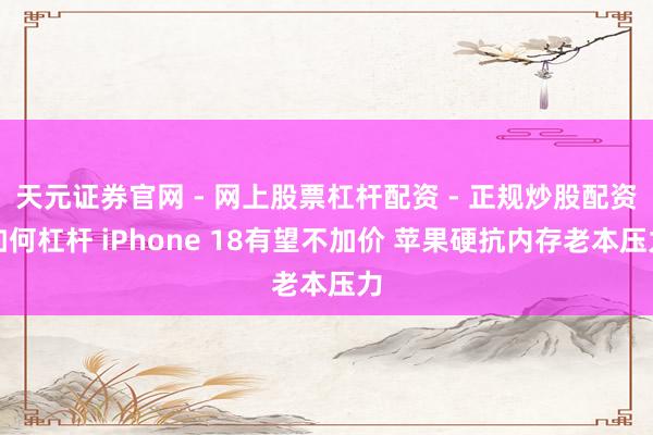 天元证券官网 - 网上股票杠杆配资 - 正规炒股配资如何杠杆 iPhone 18有望不加价 苹果硬抗内存老本压力