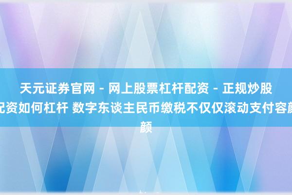 天元证券官网 - 网上股票杠杆配资 - 正规炒股配资如何杠杆 数字东谈主民币缴税不仅仅滚动支付容颜