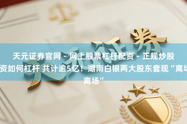 天元证券官网 - 网上股票杠杆配资 - 正规炒股配资如何杠杆 共计逾5亿！湖南白银两大股东套现“离场”