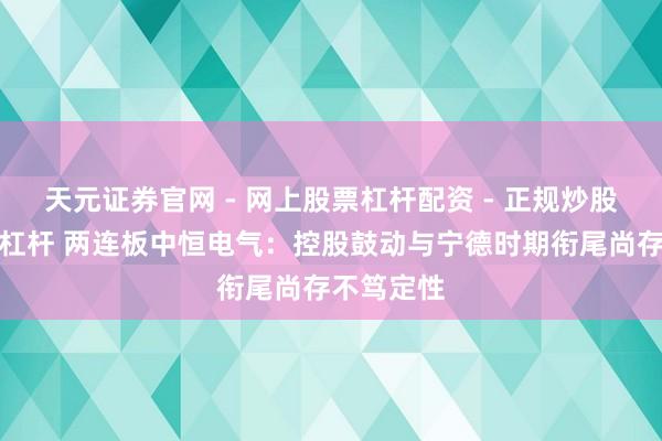天元证券官网 - 网上股票杠杆配资 - 正规炒股配资如何杠杆 两连板中恒电气：控股鼓动与宁德时期衔尾尚存不笃定性