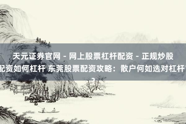 天元证券官网 - 网上股票杠杆配资 - 正规炒股配资如何杠杆 东莞股票配资攻略：散户何如选对杠杆？